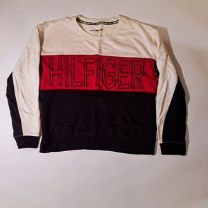 White, red and blue striped Tommy Hilfiger crewmeck